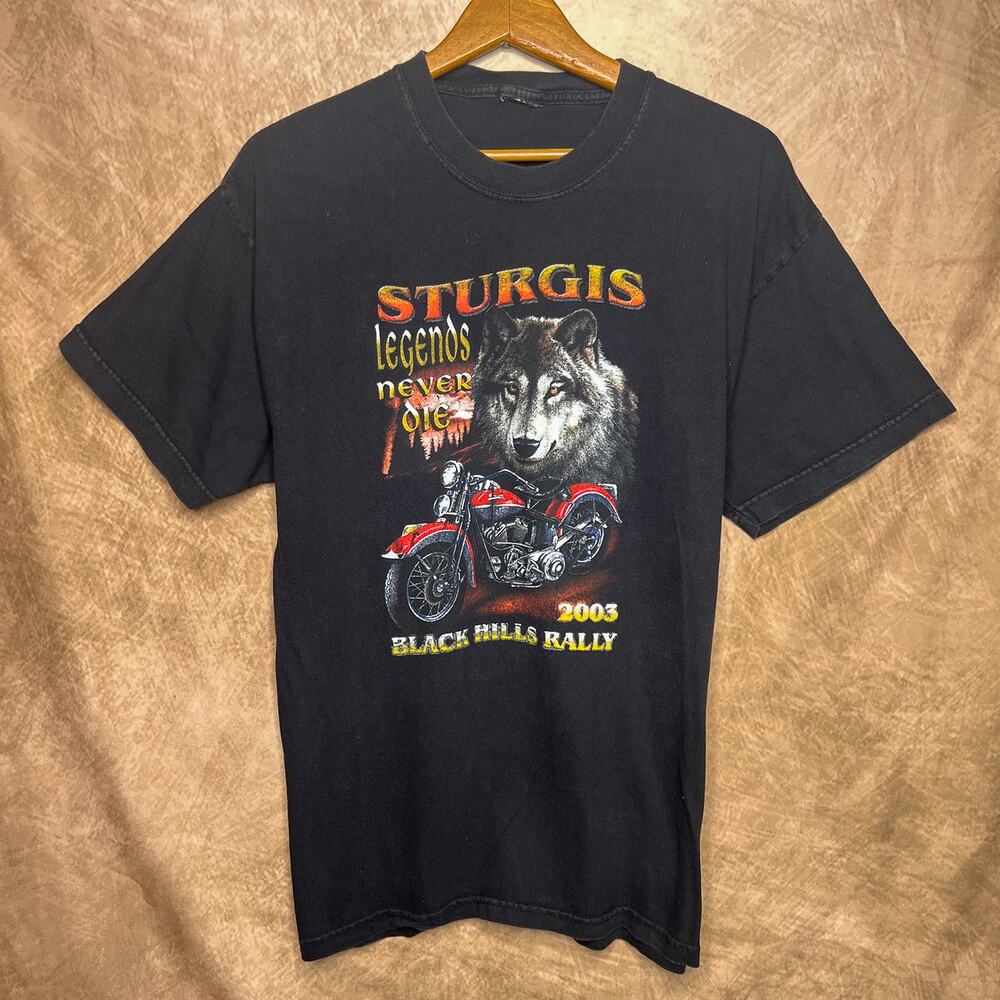 Vintage Sturgis T-Shirt Y2K Black Hills Rally Biker Wolf Black Short Sleeve 2003